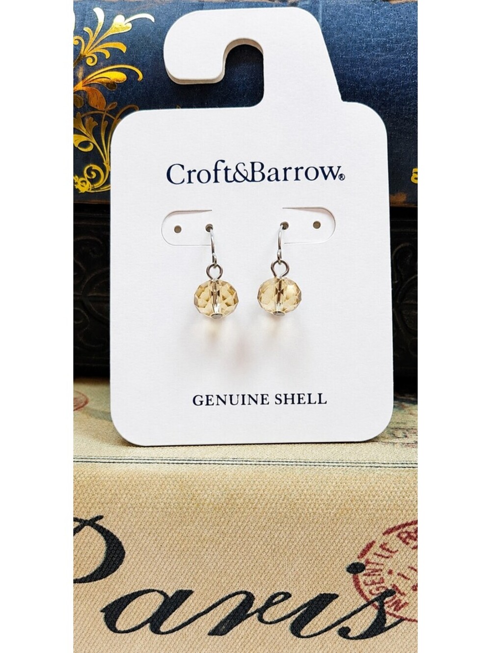 Croft & Barrow Champagne Faceted Bead Drop Earrings New on Card